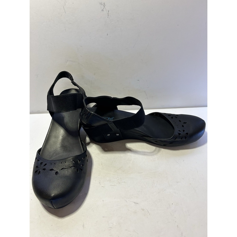 Axxiom Fantasy World Black Mary Jane Shoes Stretch Straps Wedge Heel Womens 9.5M